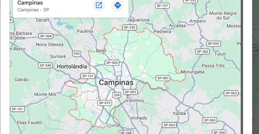 Mapa estático da região de Campinas, São Paulo