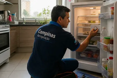 Técnico da Campinas Refrigeração em conserto de geladeira residencial em Campinas